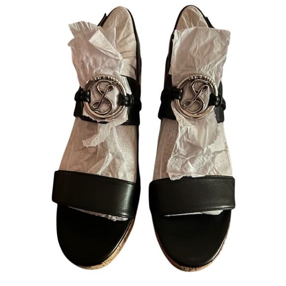 NIB Sam and Libby Chandler Cork Wedge Sandal Black Size 10 Platform Faux Leather - Picture 14 of 14
